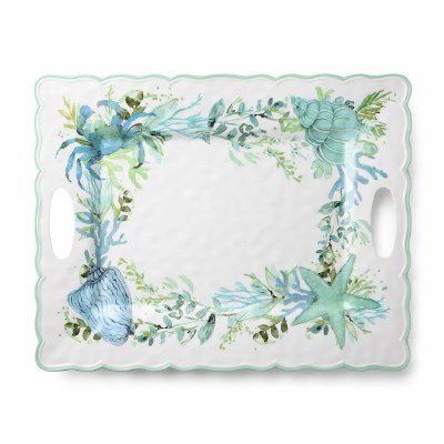 15" x 19" Blue and Green Shell Tray With Handles