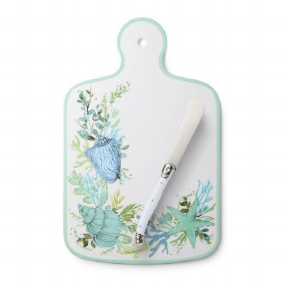 13" Blue and Green Shell Cutting Board With Knife