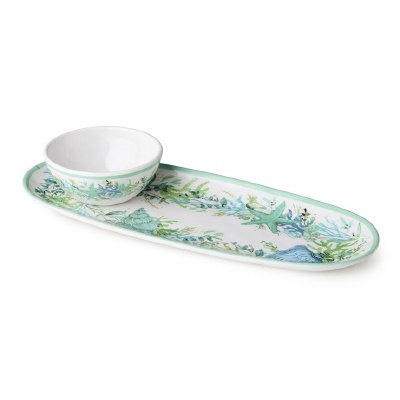15" Oval Blue and Green Shell Tray With Bowl