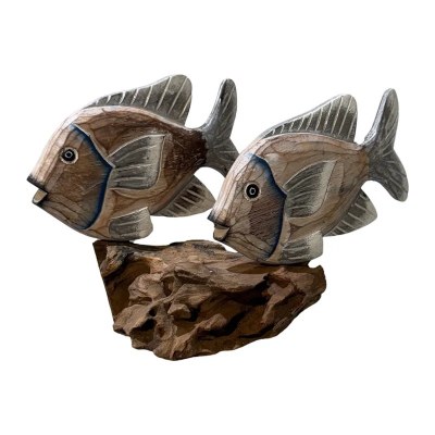 10" Whitewash Blue Two Fish on Driftwood Base