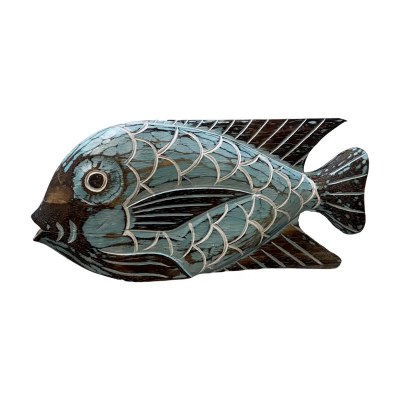 12" Light Blue and Brown Wood Fish