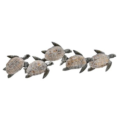 38" Whitewash and Distressed Five Turtles Plaque