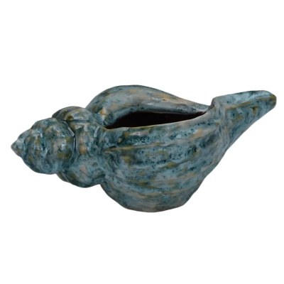 8.5" Green Whelk Shell Ceramic Pot