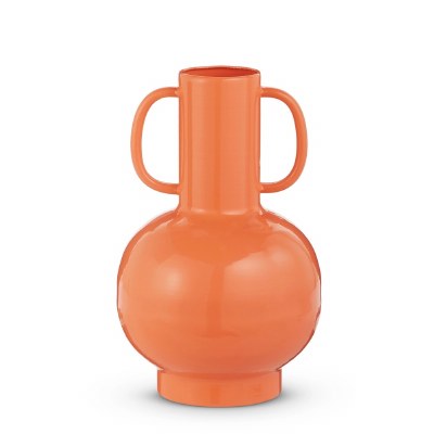 11" Coral Two Handle Metal Vase