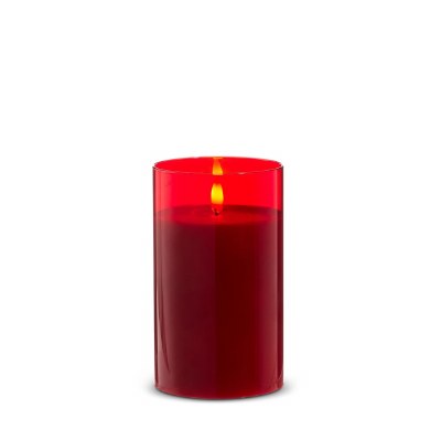3.5" x 6" LED Red Glass Pillar Candle