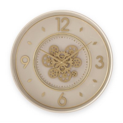 22" Round Cream and Gold Gears Wall Clock