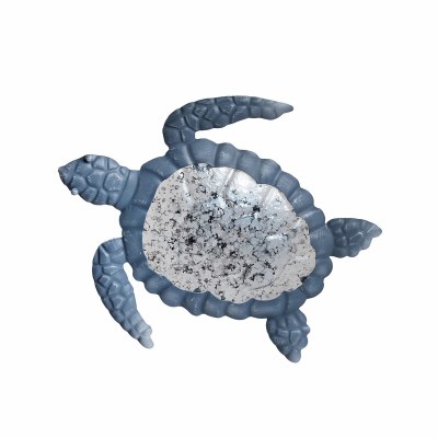 10" Blue Metal and Glass Turtle Plaque