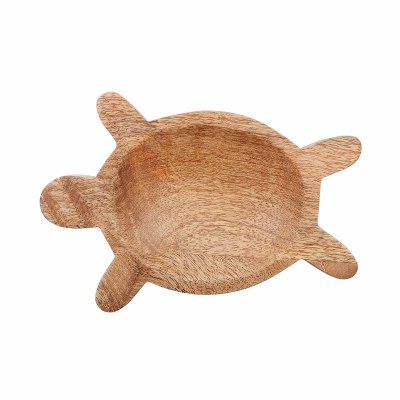 8" Brown Turtle Shape Wood Dish