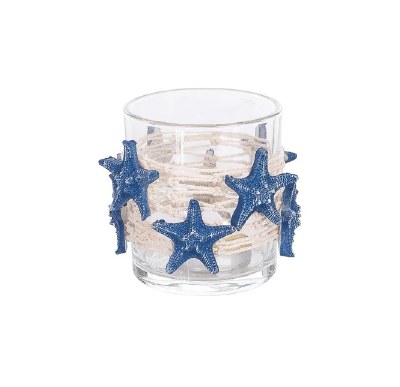 3" Dark Blue Starfish Net Glass Votive Holder