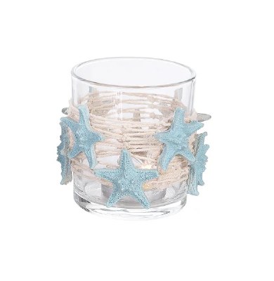 3" Light Blue Starfish Net Glass Votive Holder