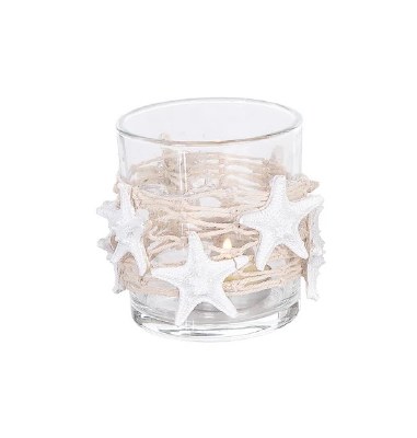 3" White Starfish Net Glass Votive Holder
