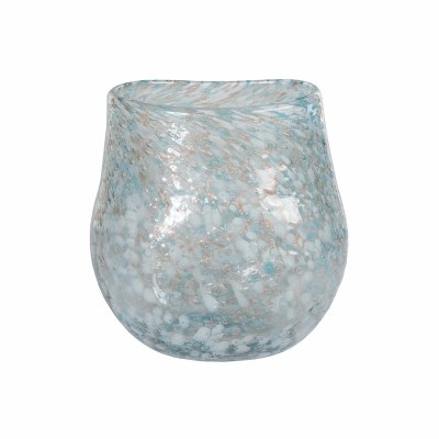 9" Aqua and White Gold Fleck Glass Vase