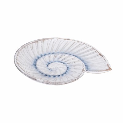 9" Whitewash Blue Snail Shell Shape Dish