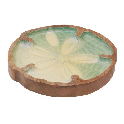7.5" Brown and Green Sand Dollar Wood Dish