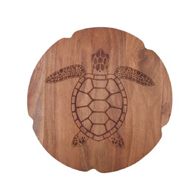 16" Round Brown Sand Sea Turtle Wood Lazy Susan