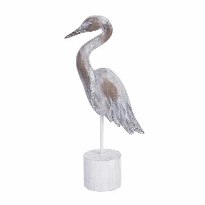 16" Whitewash Wood Heron on Base