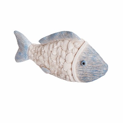 9" Whitewash Blue Shell Fish Polyresin Figurine