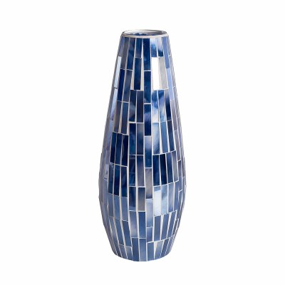 15" Dark Blue Mosaic Glass Vase