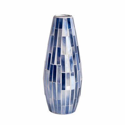 11" Dark Blue Mosaic Glass Vase