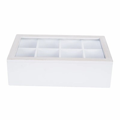 8" x 13" White Eight Compartment Glass Top Box