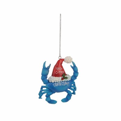 3" Blue Crab With Red Hat "Santa Claws" Polyresin Ornament