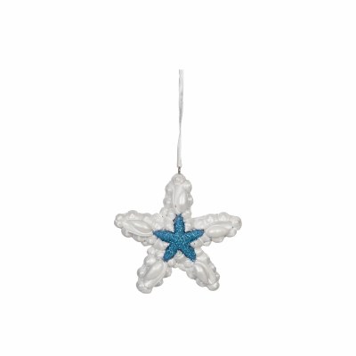 3.7" White and Blue Starfish Polyresin Ornament