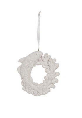 4" White Fish Wreath Polyresin Ornament