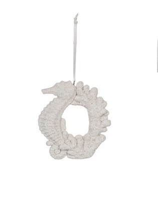 4" White Seahorse Wreath Polyresin Ornament