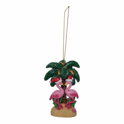 3" Two Flamingos and Palm Polyresin Ornament