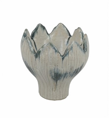 8" Cream and Blue Petal Ceramic Vase