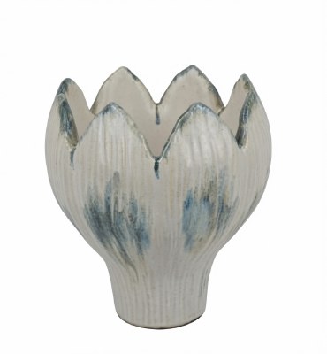 10" Cream and Blue Petal Ceramic Vase