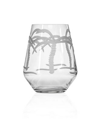 18 Oz Etched Palm Tree Stemless Wine Glass