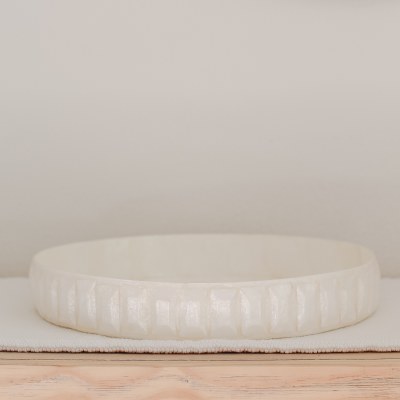 12" Round White Capiz Tray With a 3D Edge