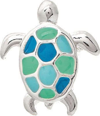 Silver Blue and Green Turtle Post Earrings