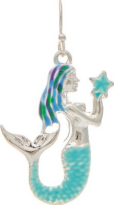 Silver and Aqua Mermaid Holding Starfish Earrings