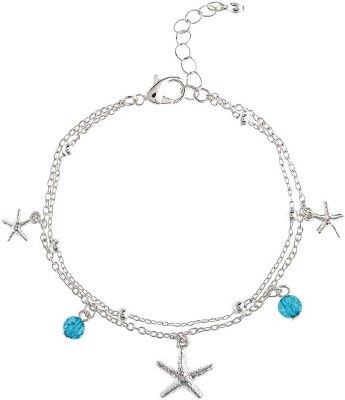Silver Starfish With Blue Beads Bracelet