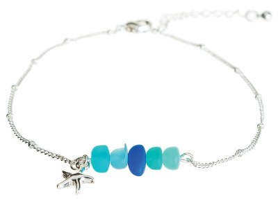 Silver and Blue Bead Starfish Anklet