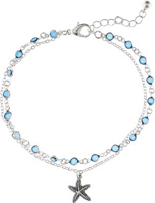 Silver and Blue Bling Starfish Layered Anklet