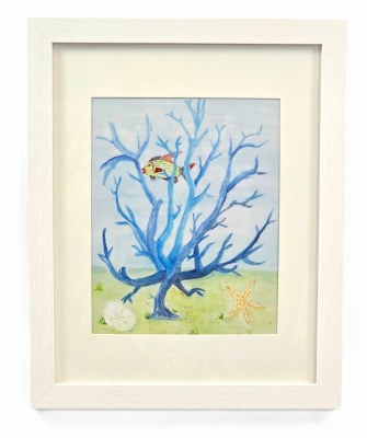 15" x 12" Blue Coral with Fish Framed Wall Art Under Glass