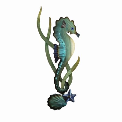 32" Aqua Seahorse Facing the Right Coastal Metal Wall Art Plaque