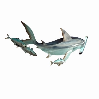 35" Multicolor Hammerhead Shark and Fish Coastal Metal Wall Art Plaque
