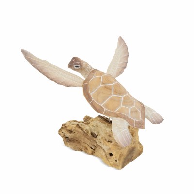 11" Natural Turtle Wood Sculpture on Driftwood Base