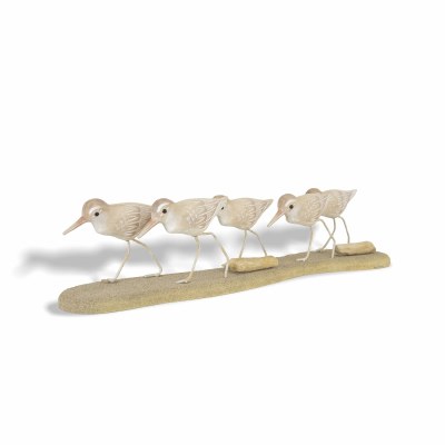 22" Soft natural Five Sandpipers on a Wood Base Sculpture