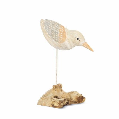 14" Soft Natural Sandpiper Dipping on Driftwood Base Statue