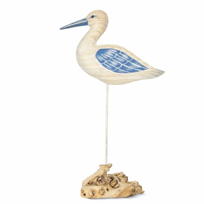 22" Blue and Natural Sandpiper on a Driftwood Base Statue