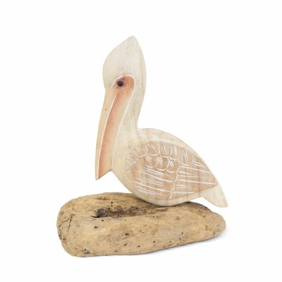 9" Soft Natural Wood Pelican on a Driftwood Base Statue