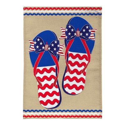 18" x 13" Mini Red White Blue Flip Flops Burlap Flag