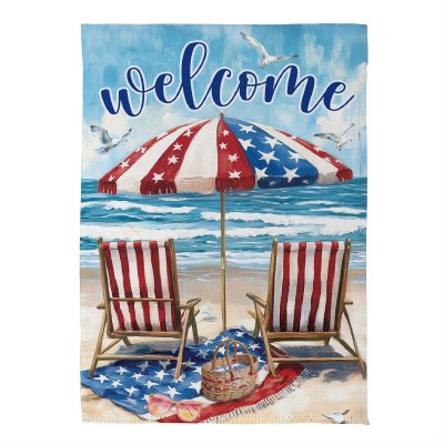 18" x 13" Mini Red White Blue "Welcome" Beach Chairs Flag