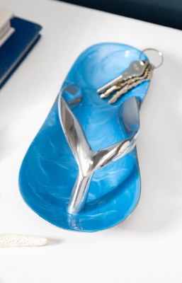 9" Silver and Blue Right Flip Flop Metal Dish