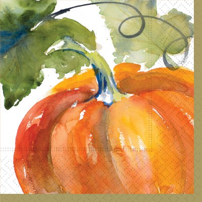 5" Sq Orange and Green Pumpkin Beverage Napkins